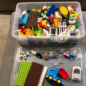 Random Miscellaneous Bundle Lot of Lego Duplo with Figures & Bin Please Read